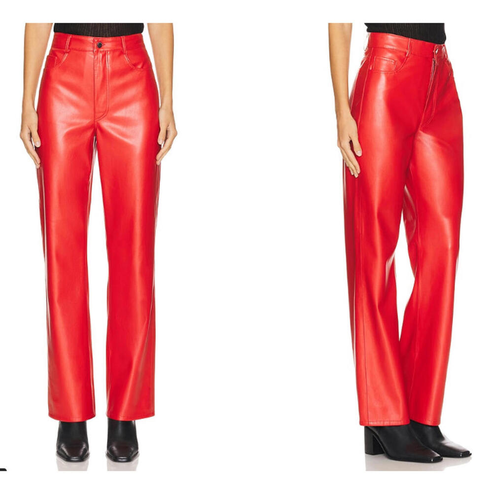 Lamarque Scottie Pant  Faux leather Crimson red size 31 NWT $275msrp